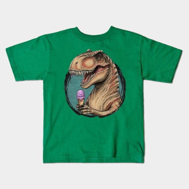 Cute dinosaur trex eating ice cream funny tee gift ideas Kids T-Shirt by WeLoveAnimals